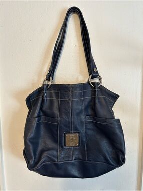 Tiganello Leather Shoulder Tote Bag - Navy